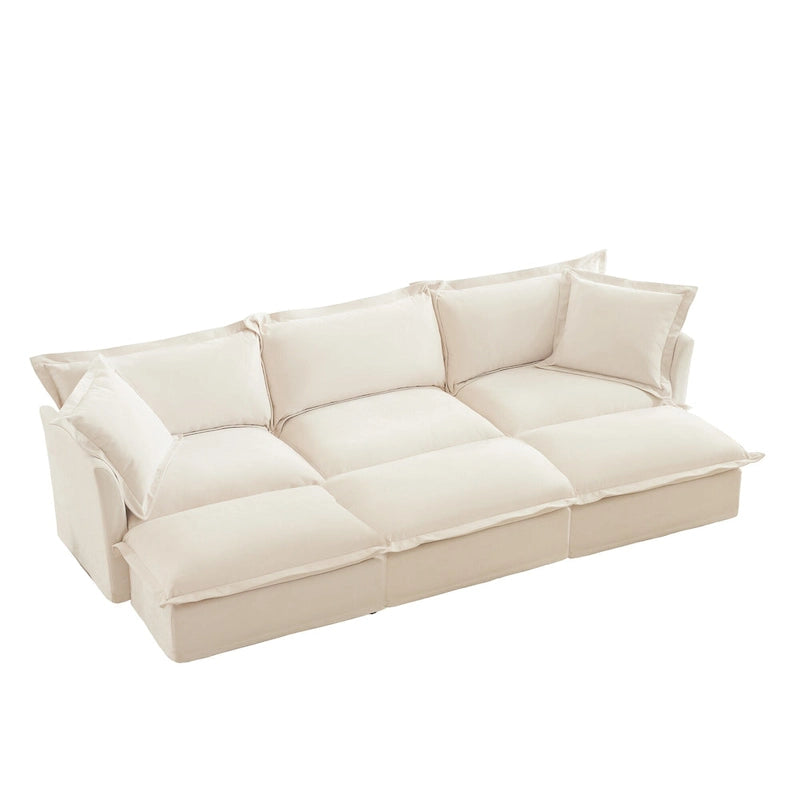 120 Chenille Ecksofa 3-Sitzer mit 3 Ottomanen