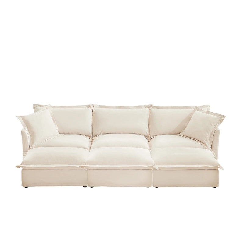 120 Chenille Ecksofa 3-Sitzer mit 3 Ottomanen