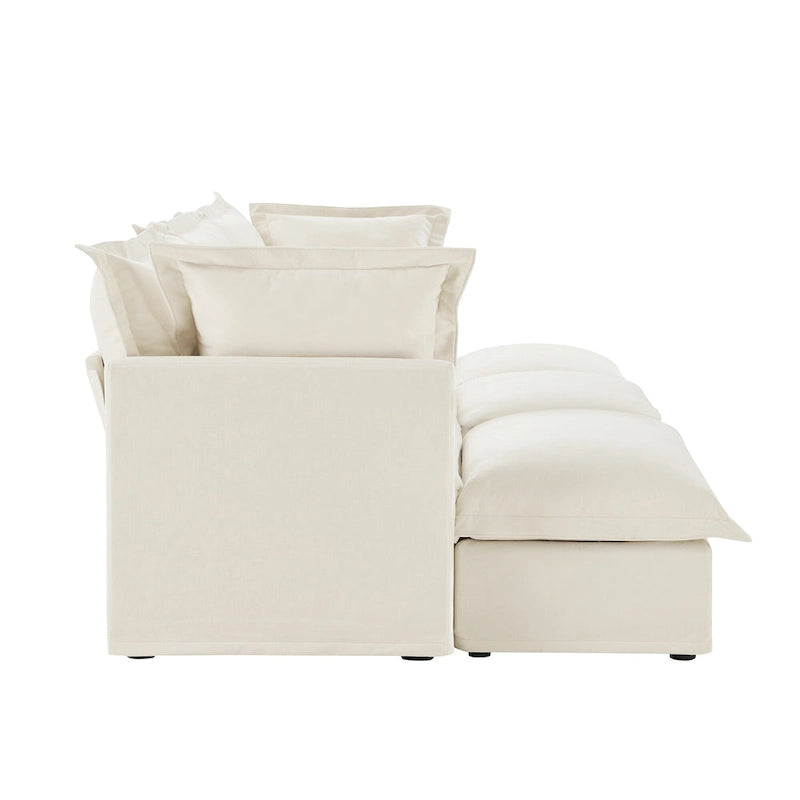 120 Chenille Ecksofa 3-Sitzer mit 3 Ottomanen