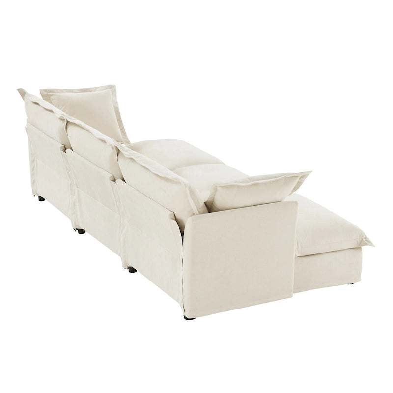 120 Chenille Ecksofa 3-Sitzer mit 3 Ottomanen