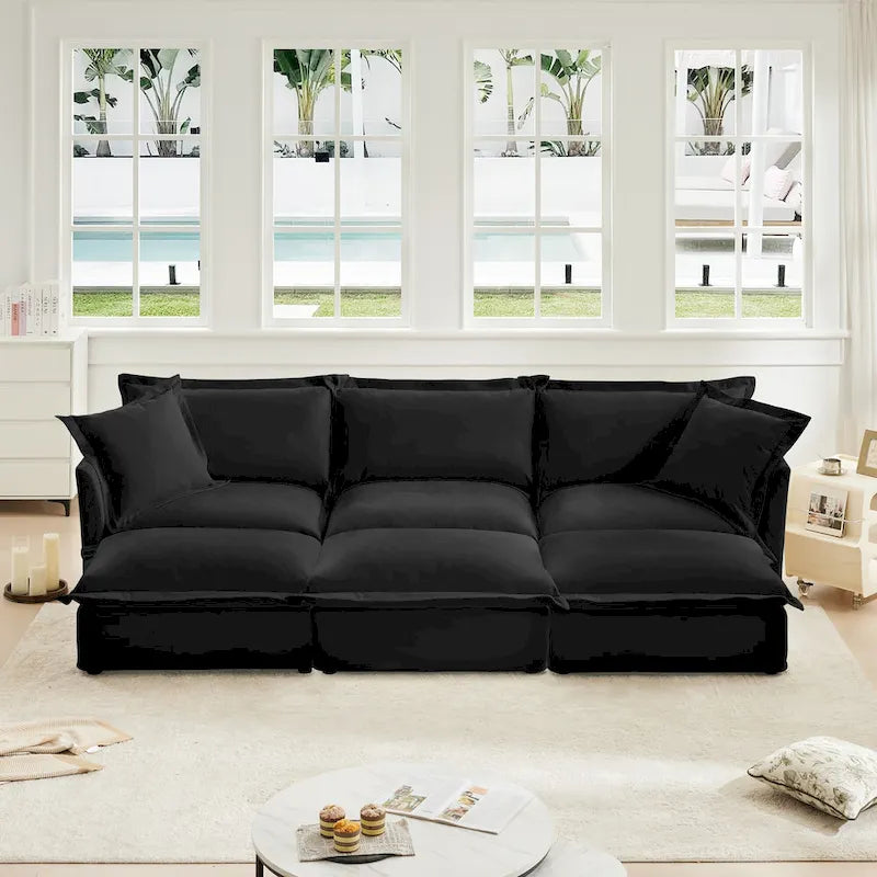 120 Chenille Ecksofa 3-Sitzer mit 3 Ottomanen