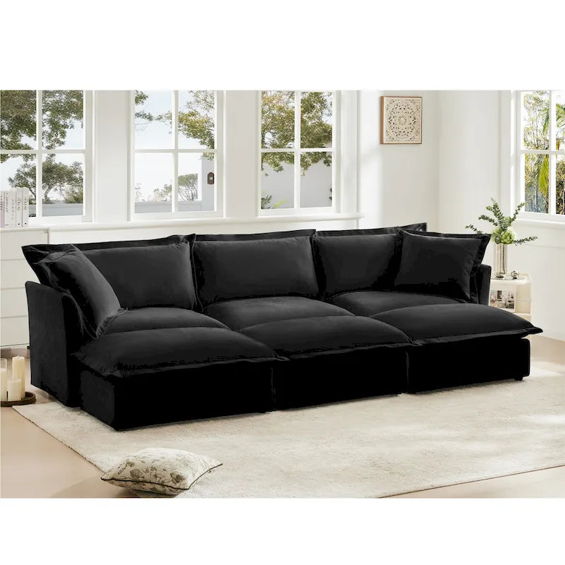 120 Chenille Ecksofa 3-Sitzer mit 3 Ottomanen