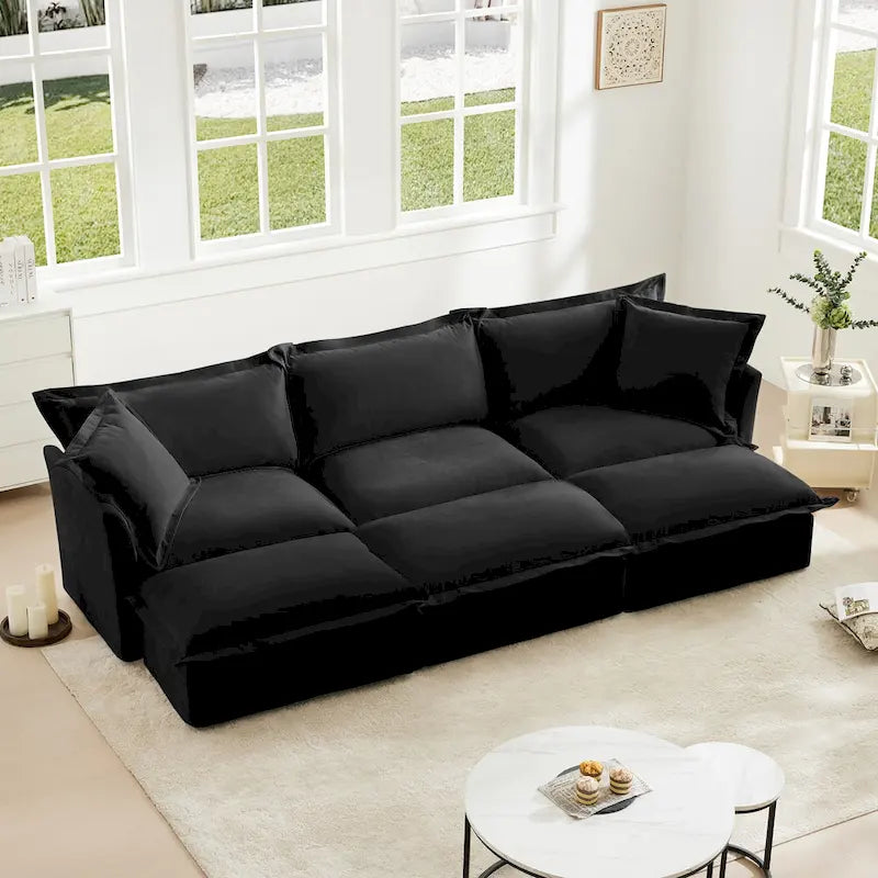 120 Chenille Ecksofa 3-Sitzer mit 3 Ottomanen