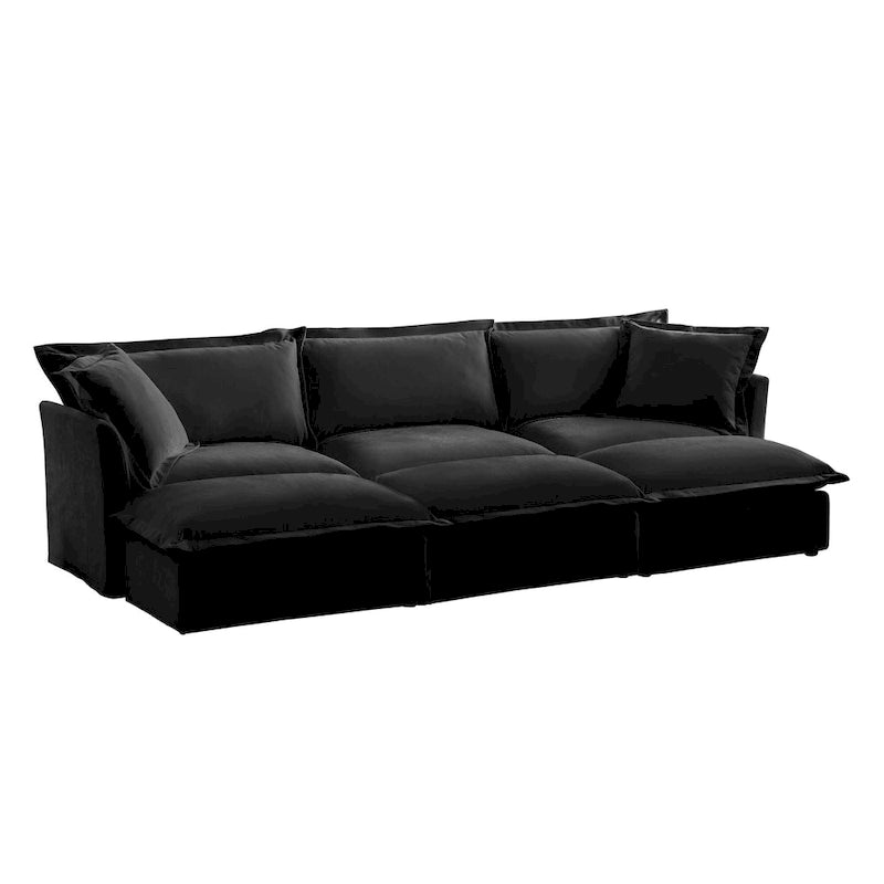 120 Chenille Ecksofa 3-Sitzer mit 3 Ottomanen