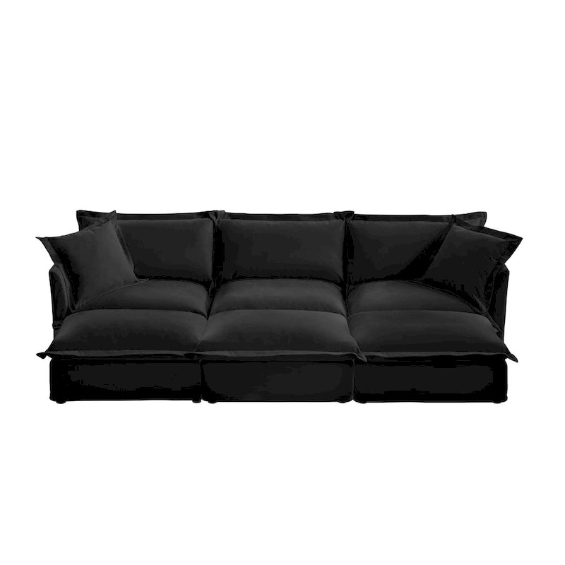 120 Chenille Ecksofa 3-Sitzer mit 3 Ottomanen
