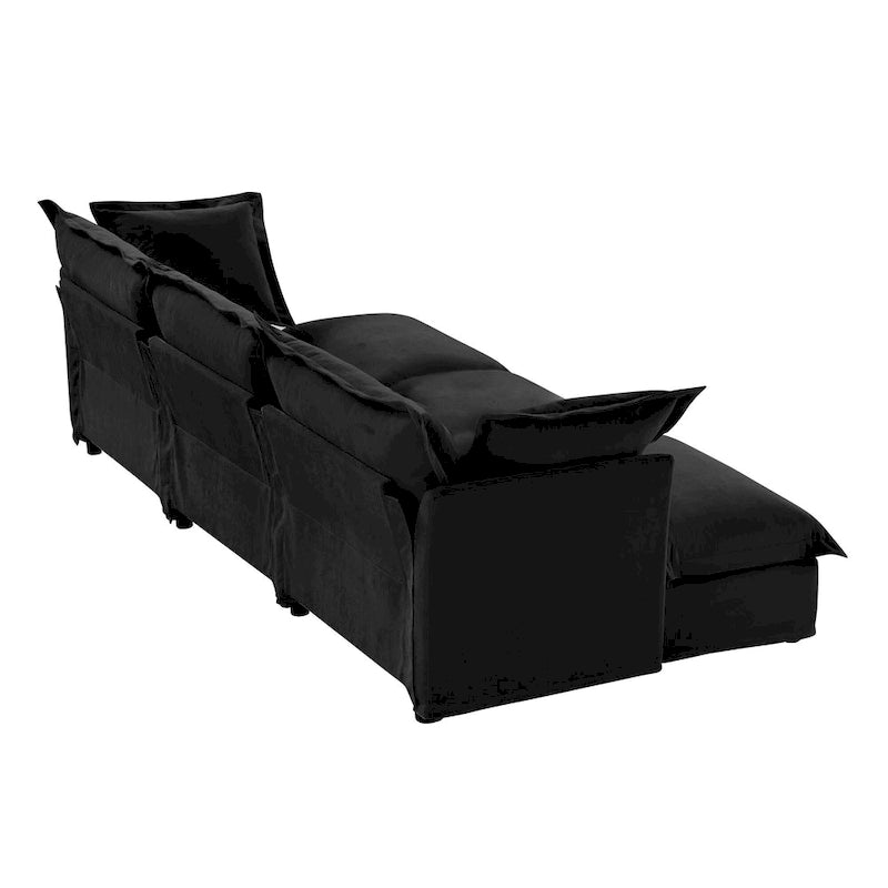 120 Chenille Ecksofa 3-Sitzer mit 3 Ottomanen