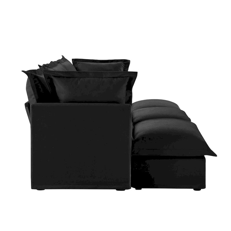 120 Chenille Ecksofa 3-Sitzer mit 3 Ottomanen
