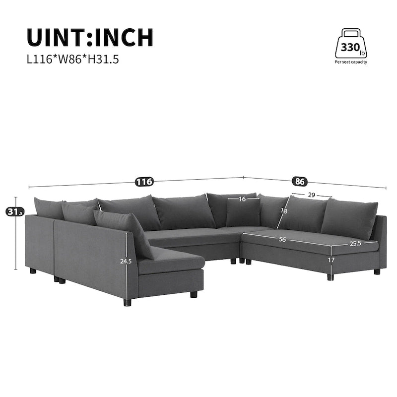 116 Chenille U-förmiges modulares Ecksofa, 8-Sitzer