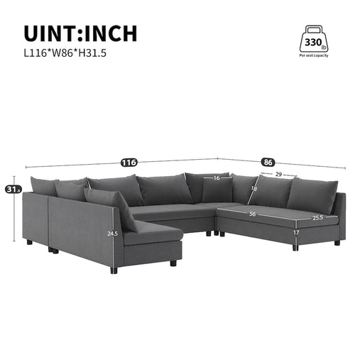 116 Chenille U-förmiges modulares Ecksofa, 8-Sitzer