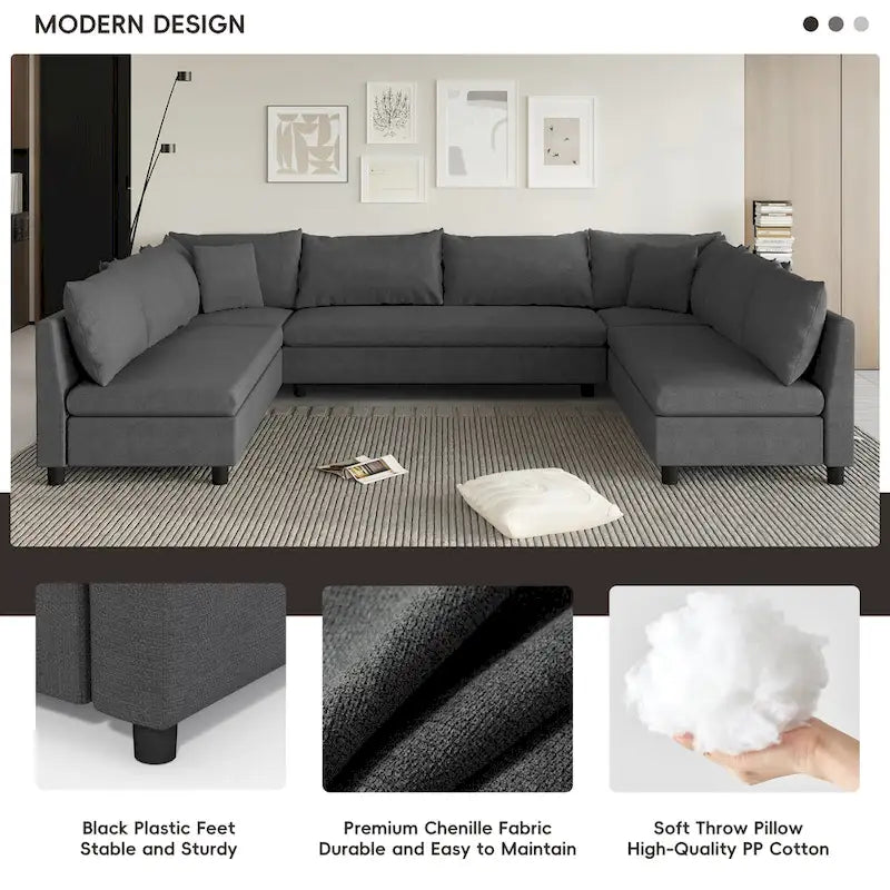 116 Chenille U-förmiges modulares Ecksofa, 8-Sitzer