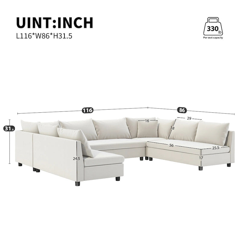 116 Chenille U-förmiges modulares Ecksofa, 8-Sitzer