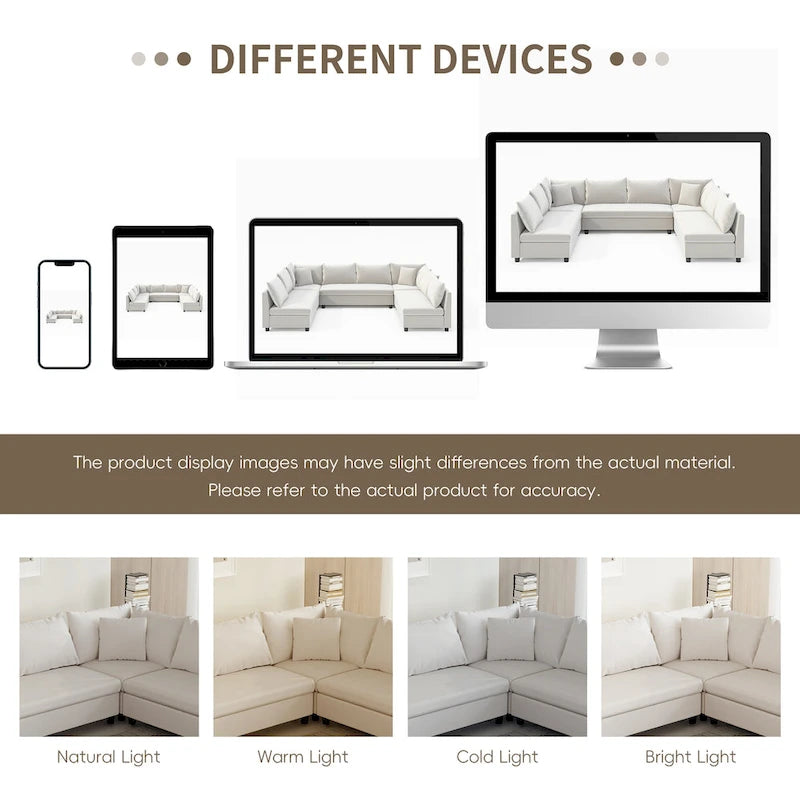 116 Chenille U-förmiges modulares Ecksofa, 8-Sitzer