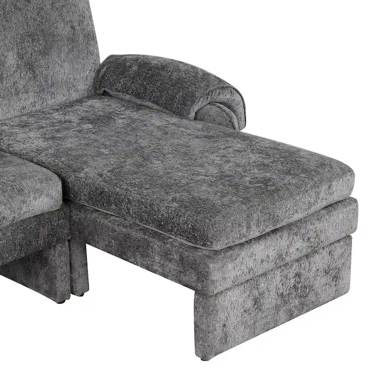 94.1 Chenille L-förmiges Futonsofa mit verstellbarer Rückenlehne und umkehrbarer Recamiere