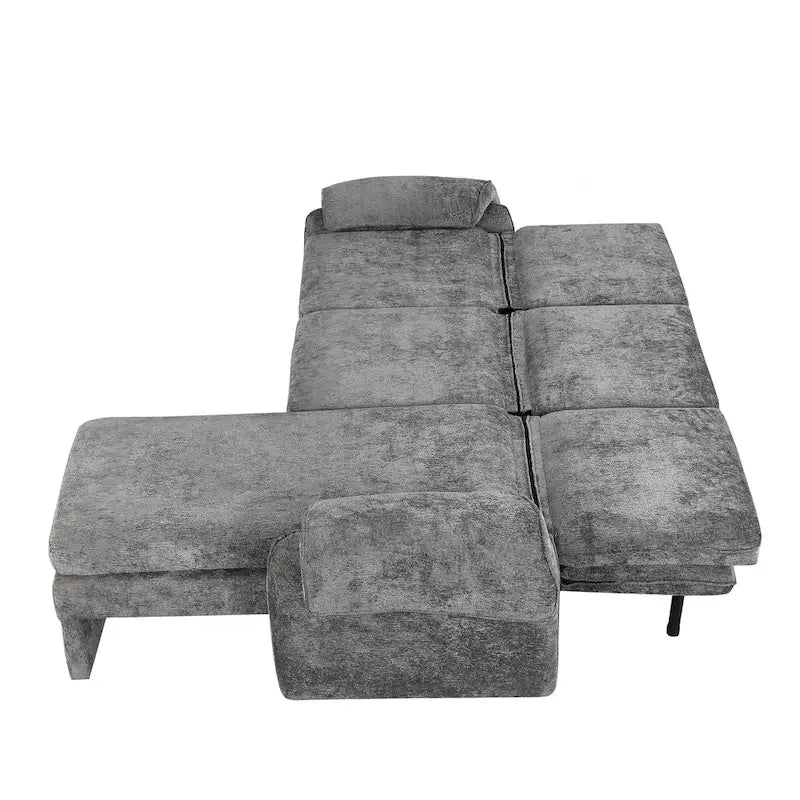 94.1 Chenille L-förmiges Futonsofa mit verstellbarer Rückenlehne und umkehrbarer Recamiere