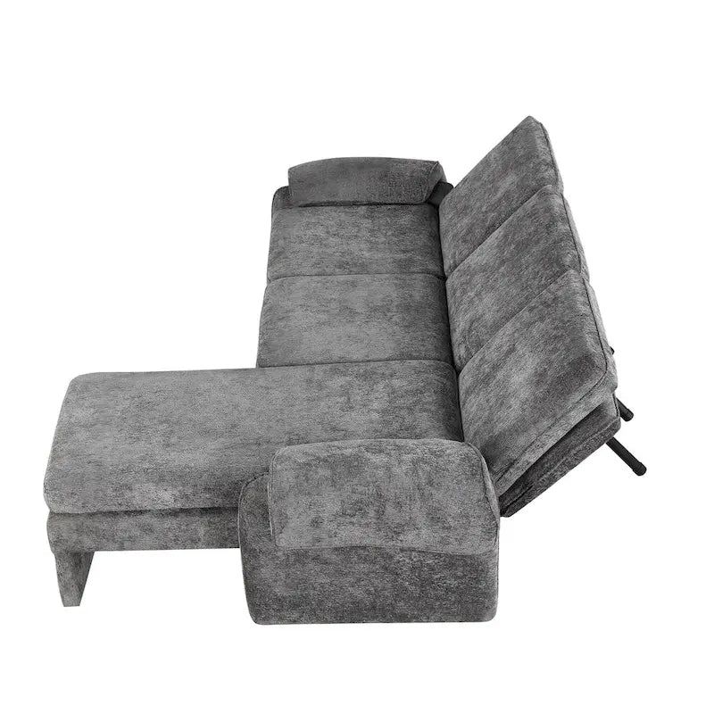 94.1 Chenille L-förmiges Futonsofa mit verstellbarer Rückenlehne und umkehrbarer Recamiere