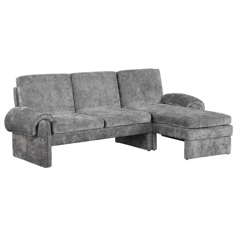 94.1 Chenille L-förmiges Futonsofa mit verstellbarer Rückenlehne und umkehrbarer Recamiere