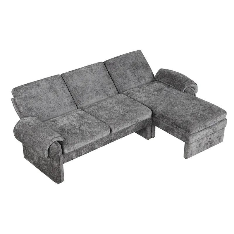 94.1 Chenille L-förmiges Futonsofa mit verstellbarer Rückenlehne und umkehrbarer Recamiere