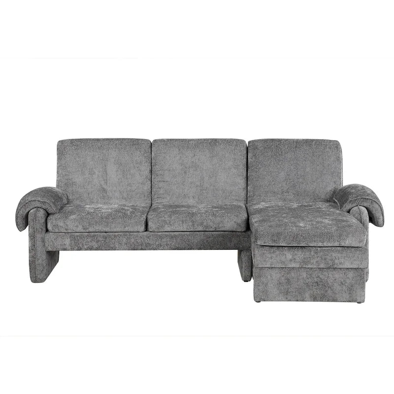 94.1 Chenille L-förmiges Futonsofa mit verstellbarer Rückenlehne und umkehrbarer Recamiere