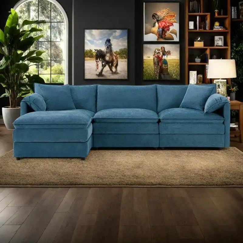 103,5 Chenille-Ecksofa mit 4-Sitzer L-förmiger Cloud-Couch und Ottomane & Taschenfederkernkissen (330lb Tragkraft)