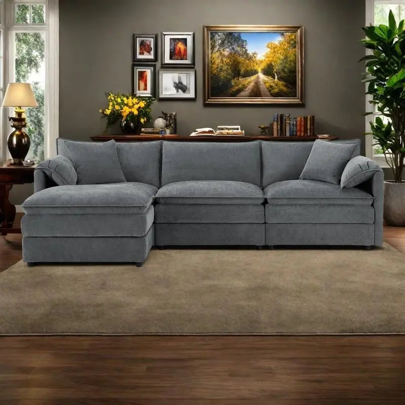 103,5 Chenille-Ecksofa mit 4-Sitzer L-förmiger Cloud-Couch und Ottomane & Taschenfederkernkissen (330lb Tragkraft)