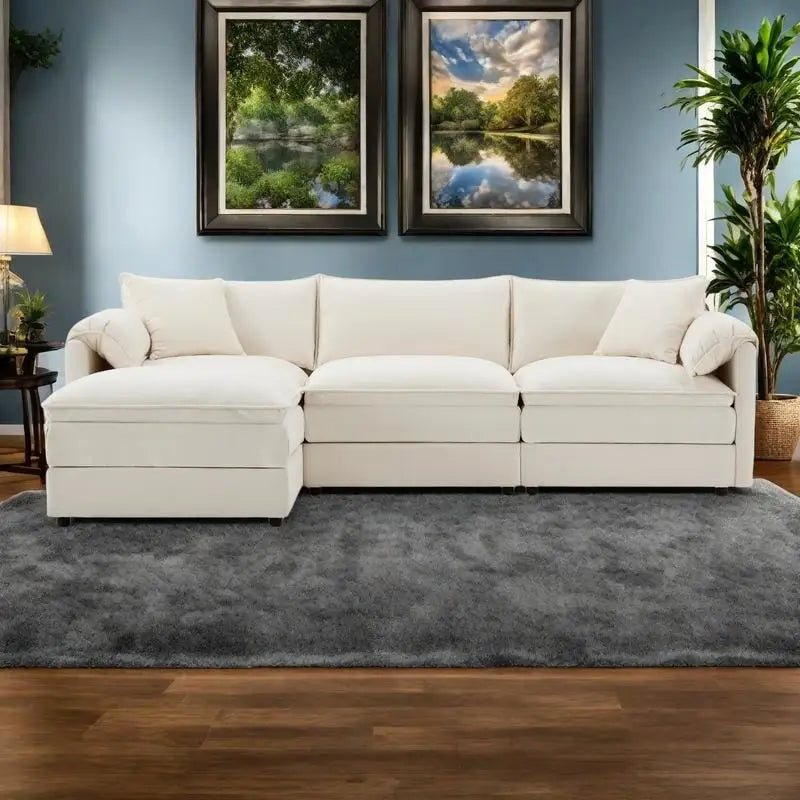 103,5 Chenille-Ecksofa mit 4-Sitzer L-förmiger Cloud-Couch und Ottomane & Taschenfederkernkissen (330lb Tragkraft)