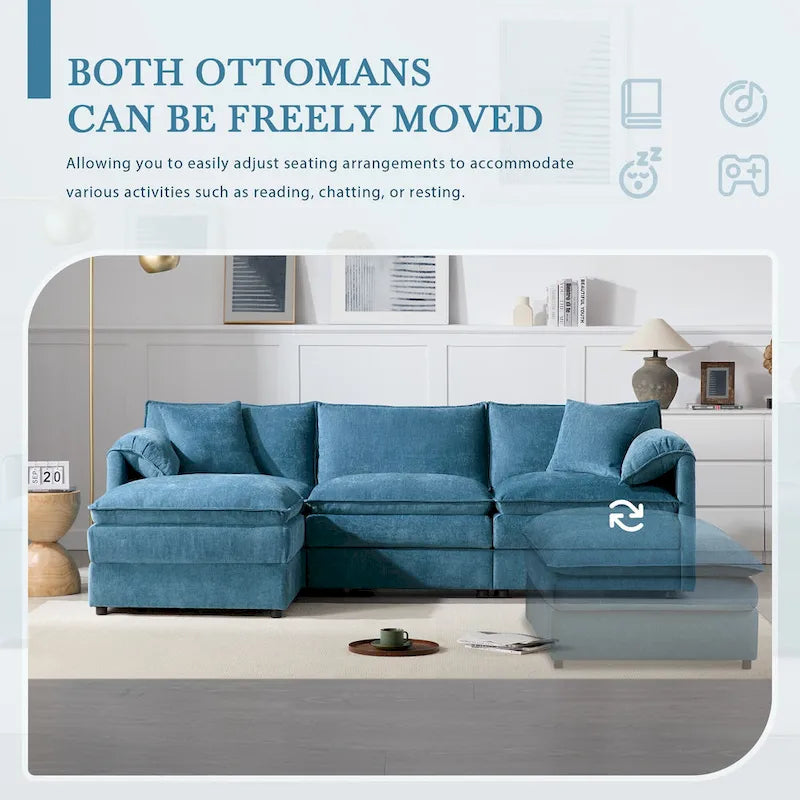 103,5 Chenille-Ecksofa mit 4-Sitzer L-förmiger Cloud-Couch und Ottomane & Taschenfederkernkissen (330lb Tragkraft)