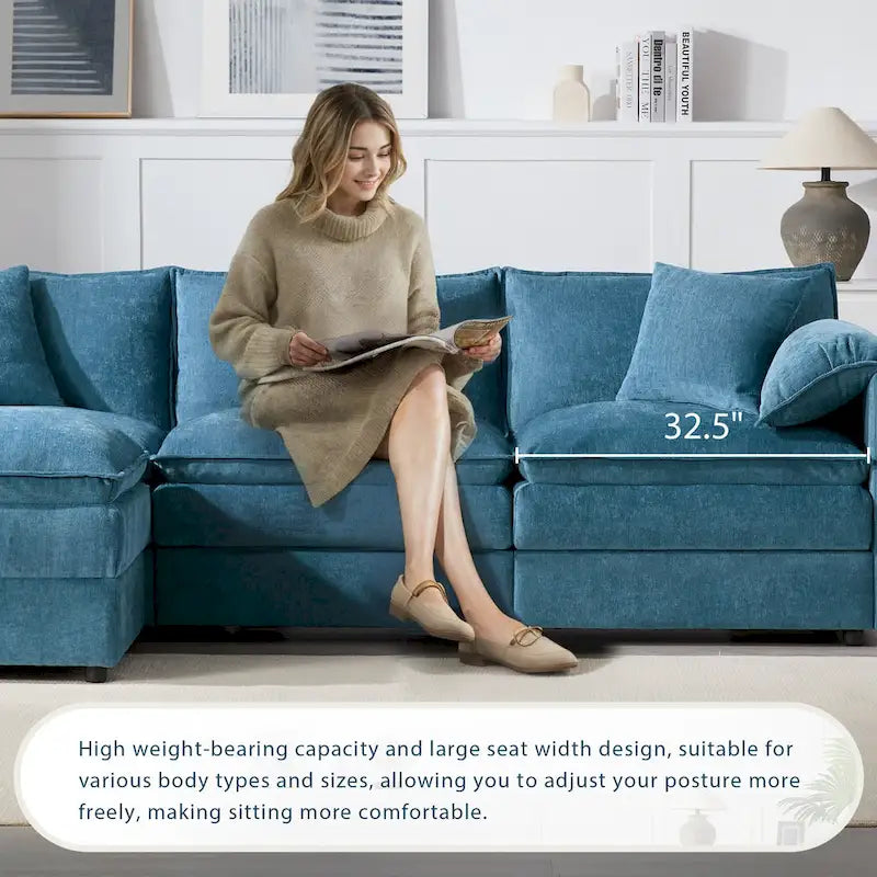 103,5 Chenille-Ecksofa mit 4-Sitzer L-förmiger Cloud-Couch und Ottomane & Taschenfederkernkissen (330lb Tragkraft)
