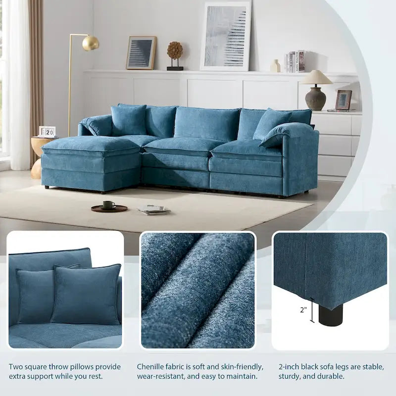 103,5 Chenille-Ecksofa mit 4-Sitzer L-förmiger Cloud-Couch und Ottomane & Taschenfederkernkissen (330lb Tragkraft)
