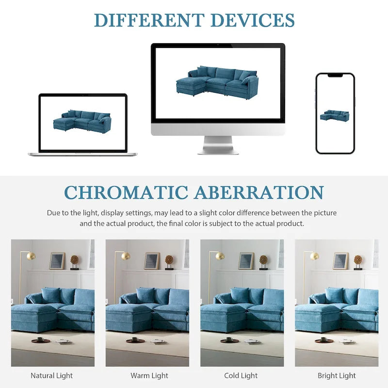 103,5 Chenille-Ecksofa mit 4-Sitzer L-förmiger Cloud-Couch und Ottomane & Taschenfederkernkissen (330lb Tragkraft)