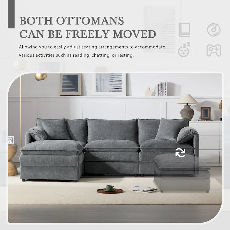 103,5 Chenille-Ecksofa mit 4-Sitzer L-förmiger Cloud-Couch und Ottomane & Taschenfederkernkissen (330lb Tragkraft)