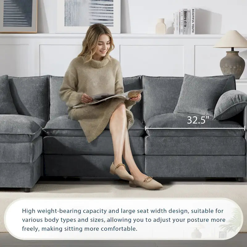 103,5 Chenille-Ecksofa mit 4-Sitzer L-förmiger Cloud-Couch und Ottomane & Taschenfederkernkissen (330lb Tragkraft)