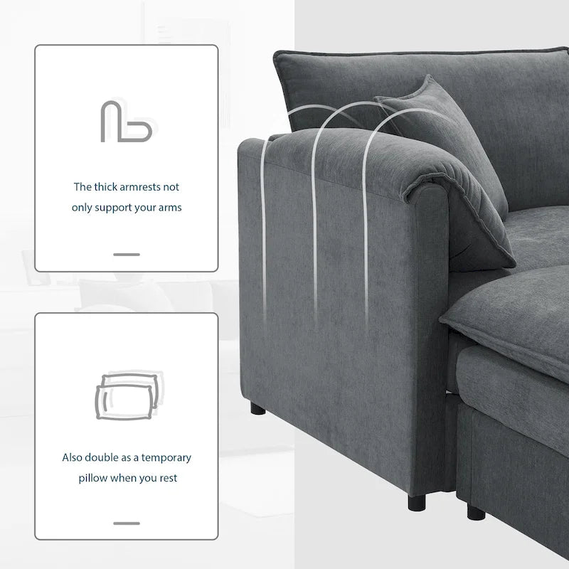 103,5 Chenille-Ecksofa mit 4-Sitzer L-förmiger Cloud-Couch und Ottomane & Taschenfederkernkissen (330lb Tragkraft)