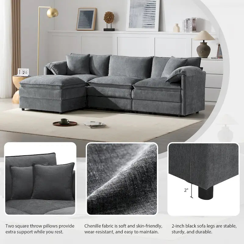 103,5 Chenille-Ecksofa mit 4-Sitzer L-förmiger Cloud-Couch und Ottomane & Taschenfederkernkissen (330lb Tragkraft)