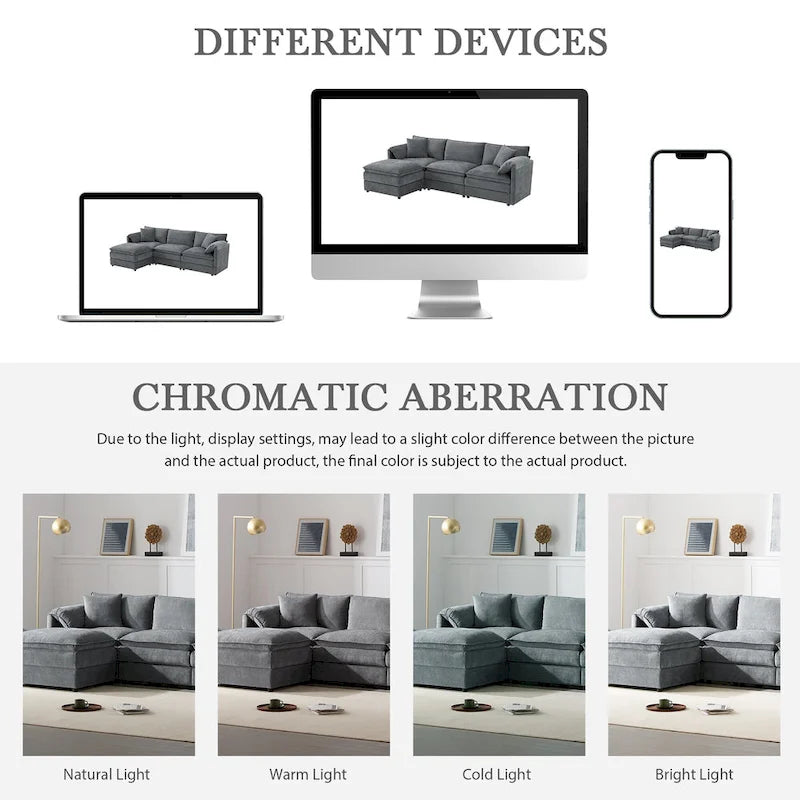 103,5 Chenille-Ecksofa mit 4-Sitzer L-förmiger Cloud-Couch und Ottomane & Taschenfederkernkissen (330lb Tragkraft)