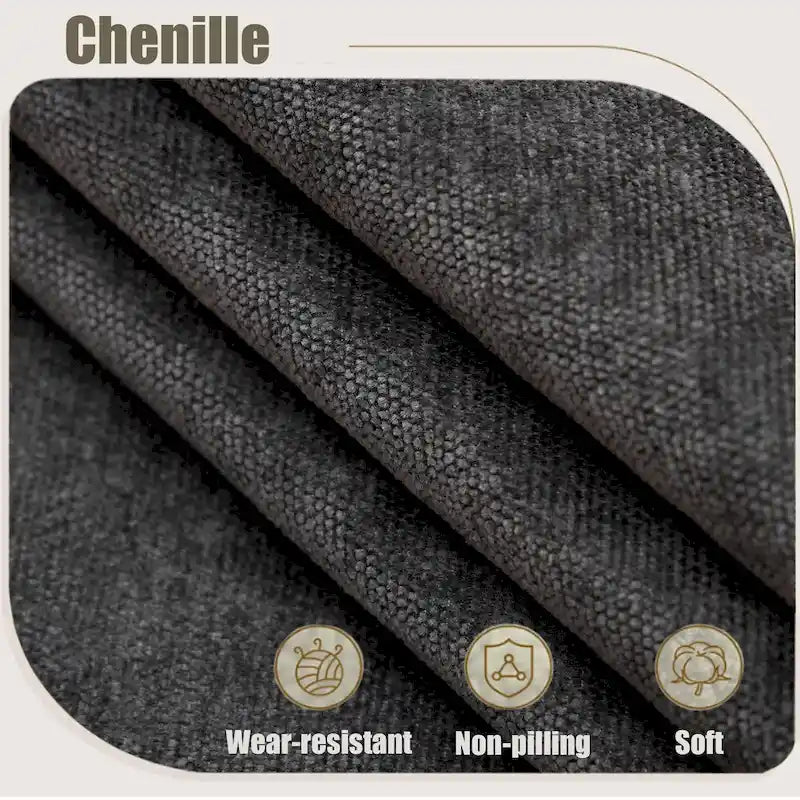 109.5 Chenille 6-Sitzer L-förmiges Ecksofa mit nietenverzierten gerollten Armlehnen, Kissen und Holzrahmen
