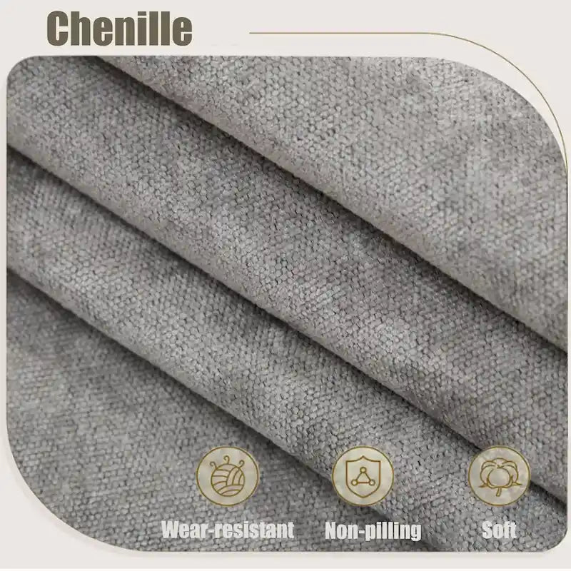 109.5 Chenille 6-Sitzer L-förmiges Ecksofa mit nietenverzierten gerollten Armlehnen, Kissen und Holzrahmen