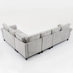 109.5 Chenille 6-Sitzer L-förmiges Ecksofa mit nietenverzierten gerollten Armlehnen, Kissen und Holzrahmen