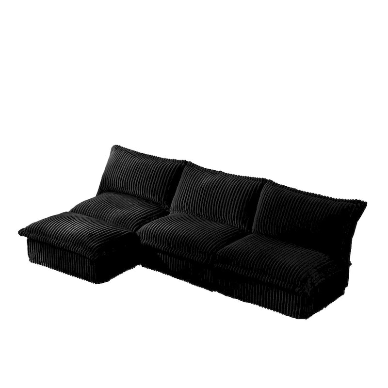 Cord-Samt 3-Sitzer Sektionalsofa ohne Armlehnen mit abnehmbarem Bezug und umwandelbarem Ottoman, modulares Design und abnehmbare Hussen