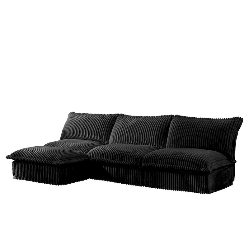 Cord-Samt 3-Sitzer Sektionalsofa ohne Armlehnen mit abnehmbarem Bezug und umwandelbarem Ottoman, modulares Design und abnehmbare Hussen