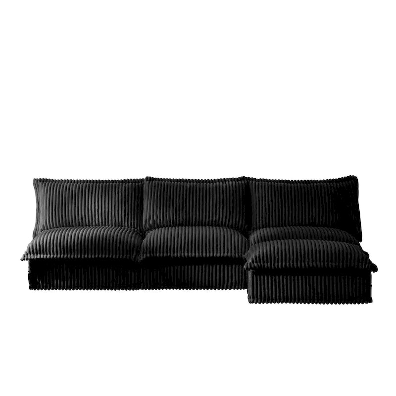 Cord-Samt 3-Sitzer Sektionalsofa ohne Armlehnen mit abnehmbarem Bezug und umwandelbarem Ottoman, modulares Design und abnehmbare Hussen