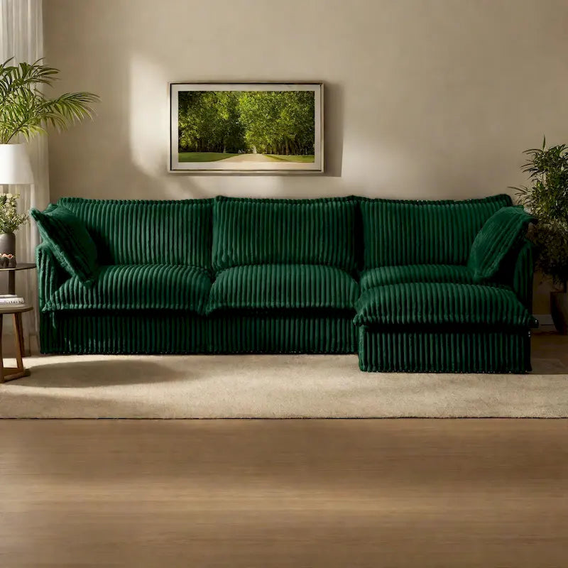 Cord-Samt 3-Sitzer Sektionalsofa ohne Armlehnen mit abnehmbarem Bezug und umwandelbarem Ottoman, modulares Design und abnehmbare Hussen