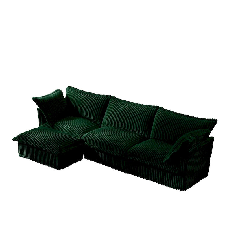 Cord-Samt 3-Sitzer Sektionalsofa ohne Armlehnen mit abnehmbarem Bezug und umwandelbarem Ottoman, modulares Design und abnehmbare Hussen