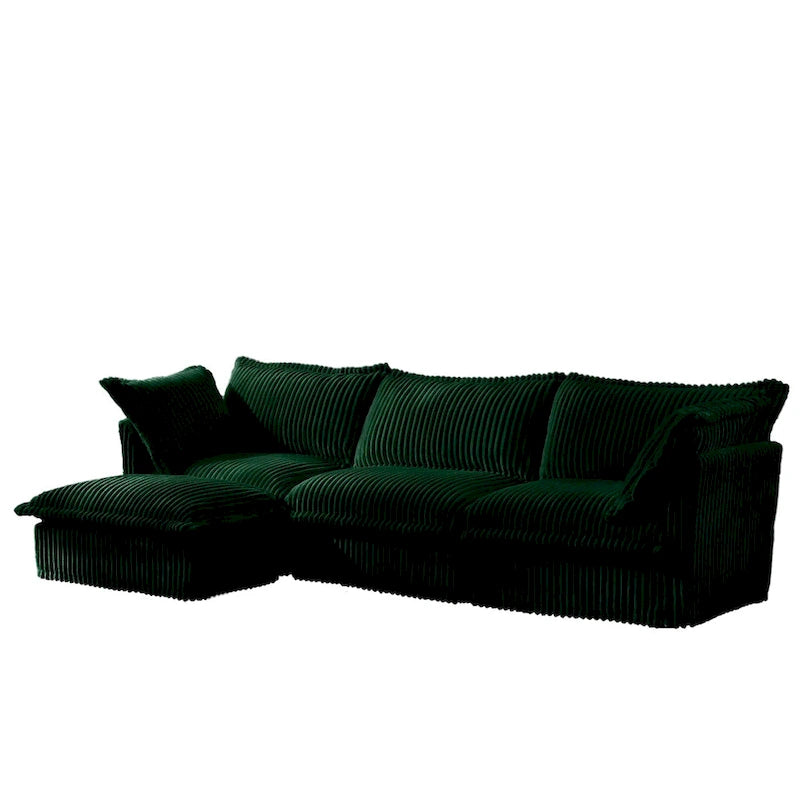 Cord-Samt 3-Sitzer Sektionalsofa ohne Armlehnen mit abnehmbarem Bezug und umwandelbarem Ottoman, modulares Design und abnehmbare Hussen