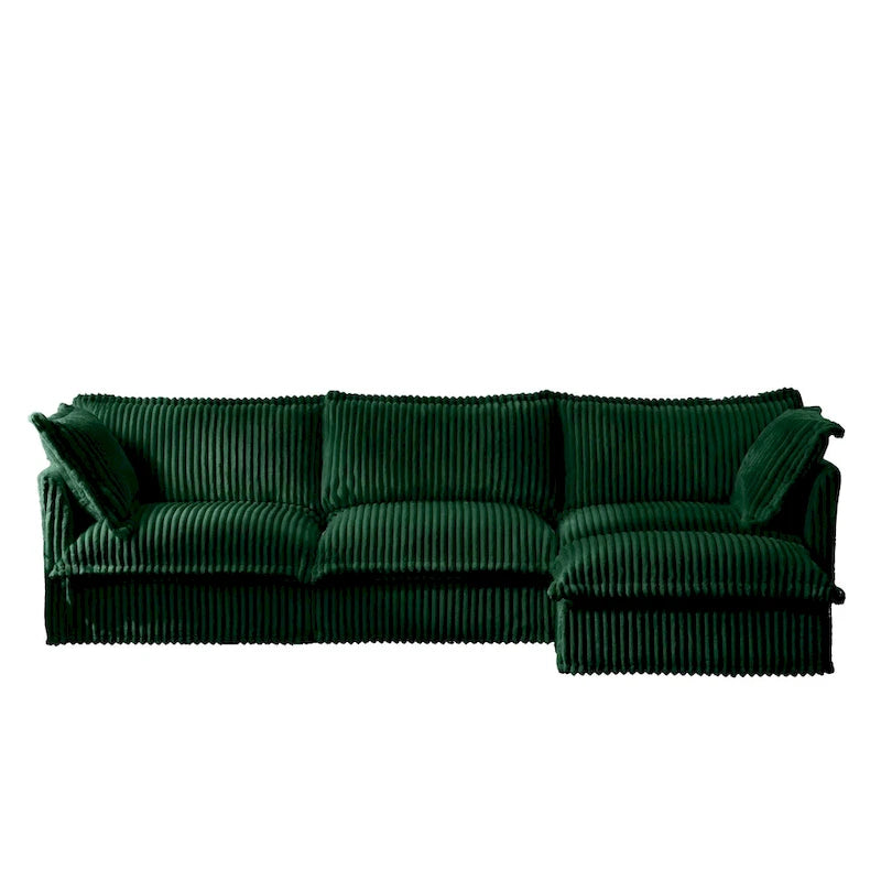 Cord-Samt 3-Sitzer Sektionalsofa ohne Armlehnen mit abnehmbarem Bezug und umwandelbarem Ottoman, modulares Design und abnehmbare Hussen