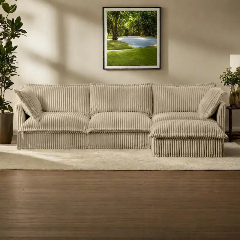 Cord-Samt 3-Sitzer Sektionalsofa ohne Armlehnen mit abnehmbarem Bezug und umwandelbarem Ottoman, modulares Design und abnehmbare Hussen