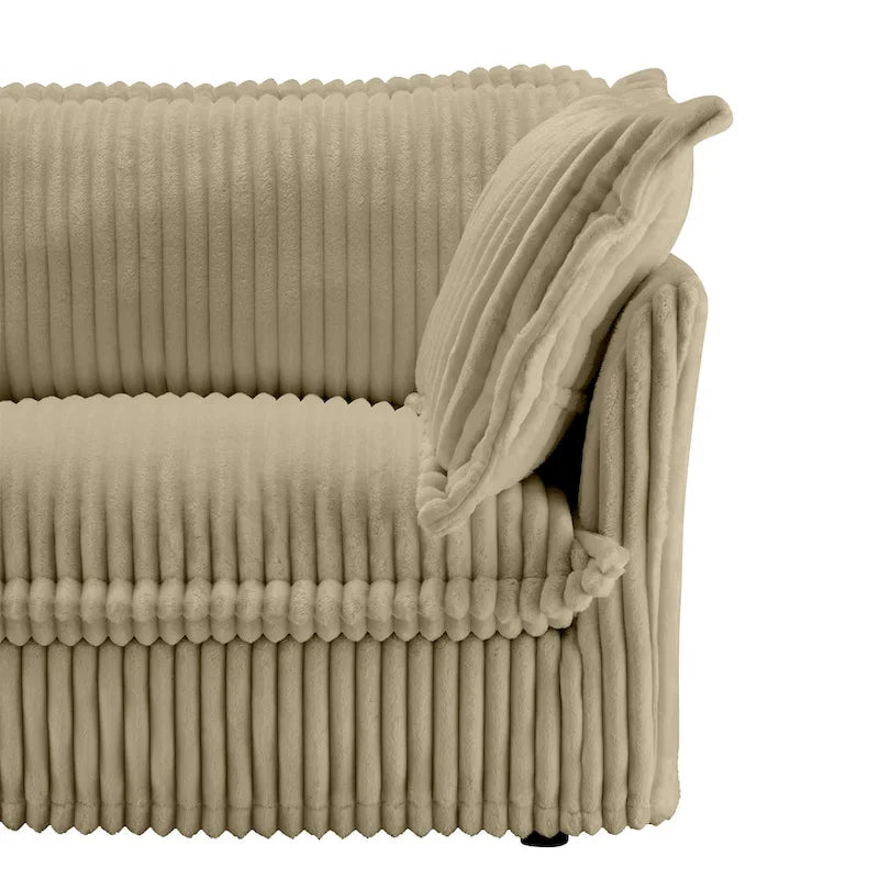 Cord-Sofa in L-Form mit abnehmbarem Bezug und tiefen Sitzen, 4-Sitzer-Couch mit weichen Armlehnen und 2 großen Kissen