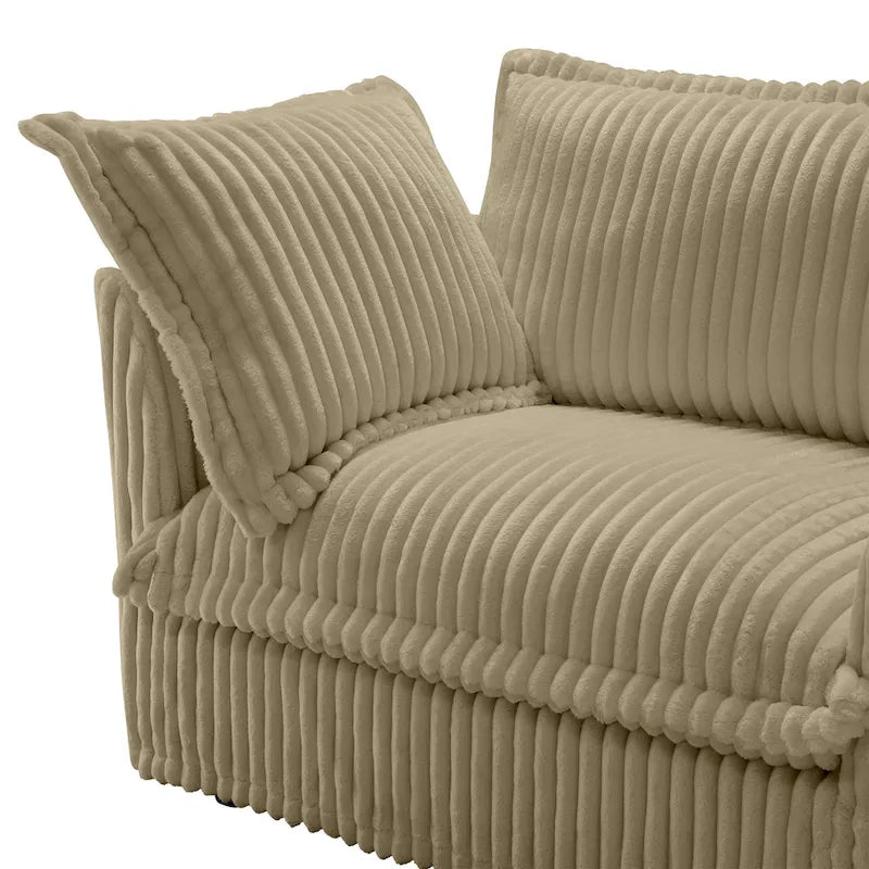 Cord-Sofa in L-Form mit abnehmbarem Bezug und tiefen Sitzen, 4-Sitzer-Couch mit weichen Armlehnen und 2 großen Kissen
