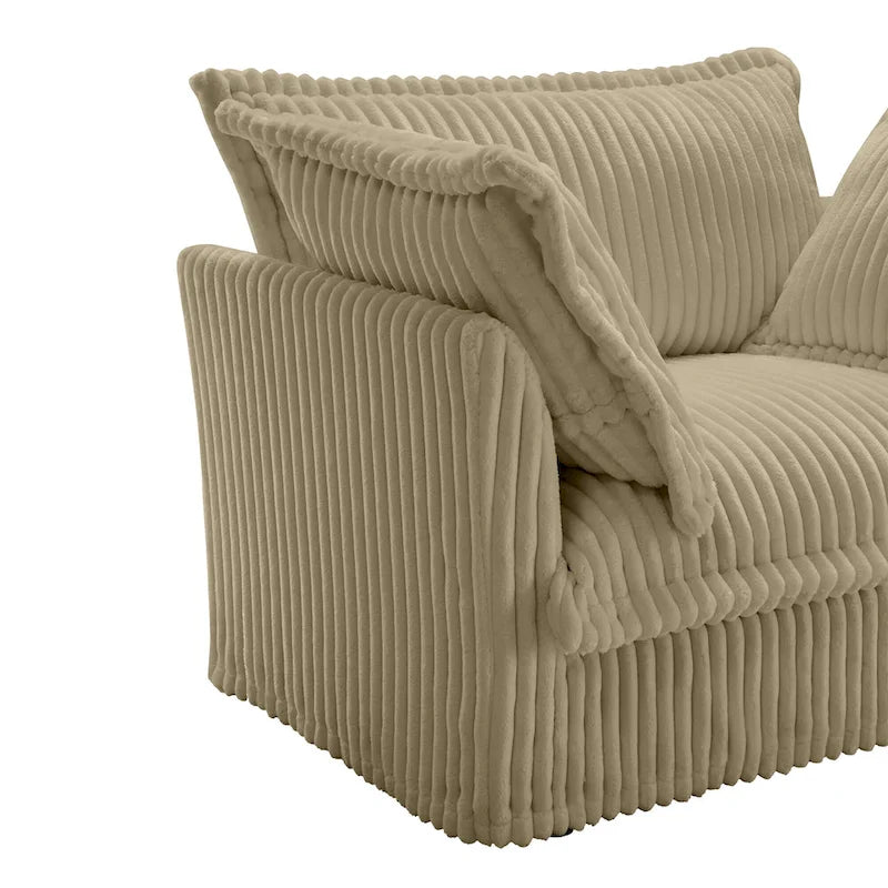 Cord-Sofa in L-Form mit abnehmbarem Bezug und tiefen Sitzen, 4-Sitzer-Couch mit weichen Armlehnen und 2 großen Kissen
