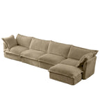 Cord-Sofa in L-Form mit abnehmbarem Bezug und tiefen Sitzen, 4-Sitzer-Couch mit weichen Armlehnen und 2 großen Kissen