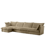 Cord-Sofa in L-Form mit abnehmbarem Bezug und tiefen Sitzen, 4-Sitzer-Couch mit weichen Armlehnen und 2 großen Kissen